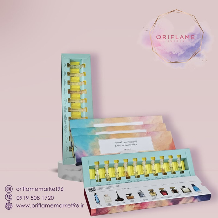 پک تستر عطر اوریفلیم ۱۰ عددی شامل ۷ عطر زنانه و ۳ عطر مردانه با رایحههای متنوع